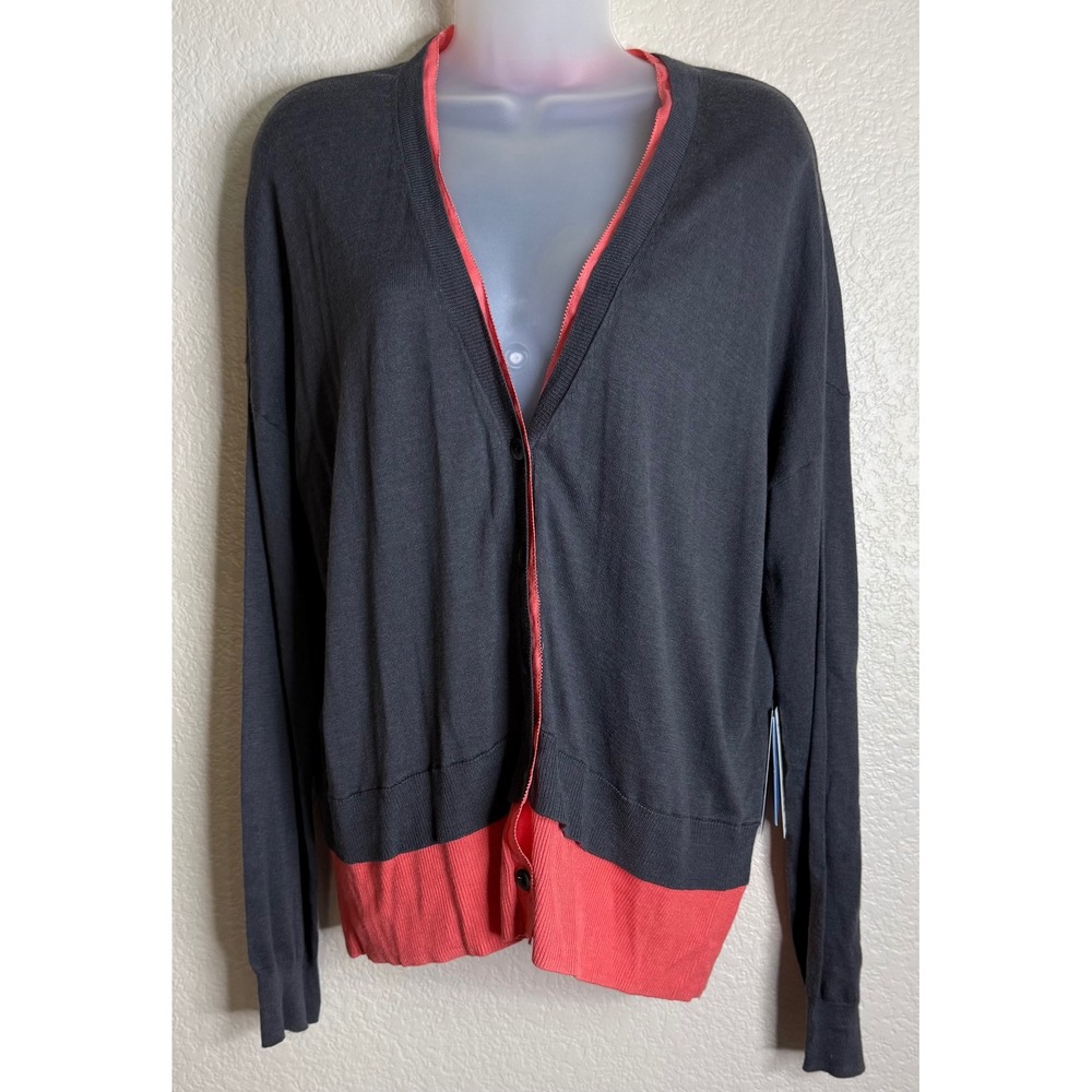 Simply Vera Wang Womens XL Gray Coral Cardigan Sweater Colorblock Career NEW